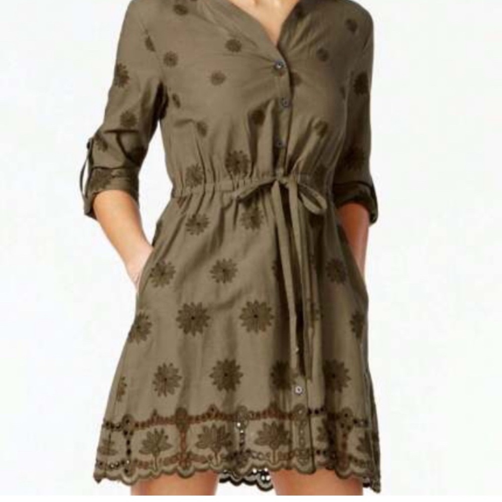 Maison Jules Olive Green Embroidered Dress